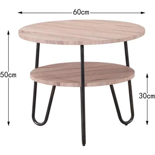Zoom sur Table Basse Ronde Bois Scandinave, Design Deux Niveaux, Marron