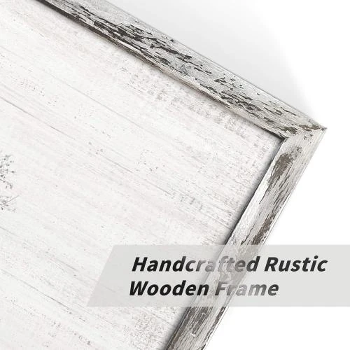 Zoom sur Décoration murale arbre hiver, impression bois naturel, cadre rustique