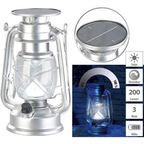 Zoom sur Lampe tempête LED solaire, intensité variable, 200 LM