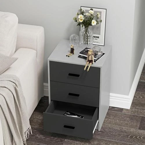 Zoom sur Table de chevet URBNLIVING bois 3 tiroirs chêne gris cendre