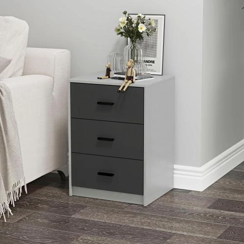 Détail de Table de chevet URBNLIVING bois 3 tiroirs chêne gris cendre