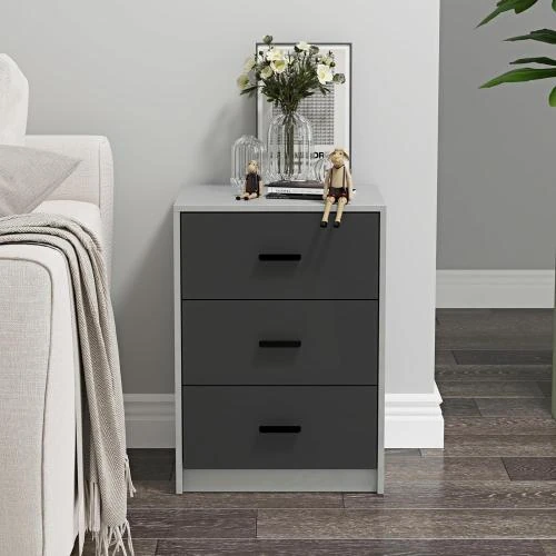 Table de chevet URBNLIVING bois 3 tiroirs chêne gris cendre - Vue principale