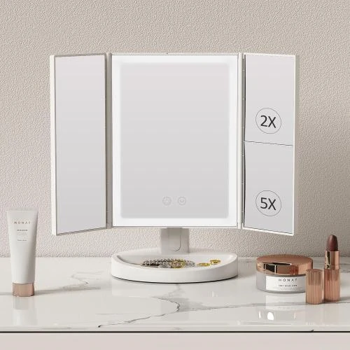 Miroir cosmétique LED pliable, grossissant 2,5X, 3 couleurs - Vue principale