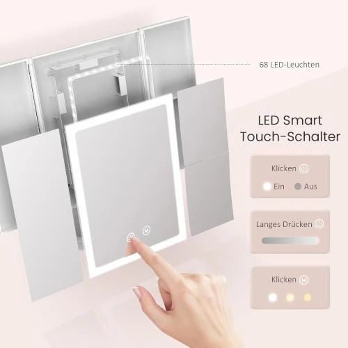 Détail de Miroir cosmétique LED pliable, grossissant 2,5X, 3 couleurs