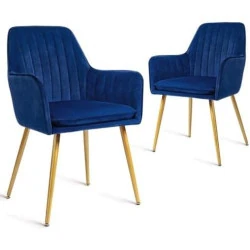 Lot de 2 Fauteuils Modernes en Velours pour Salon et Cuisine