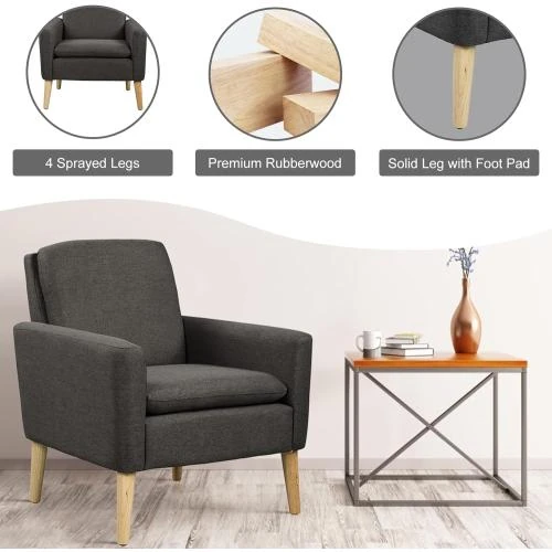 Zoom sur Fauteuil confortable Marketero, canapé rembourré doux, noir