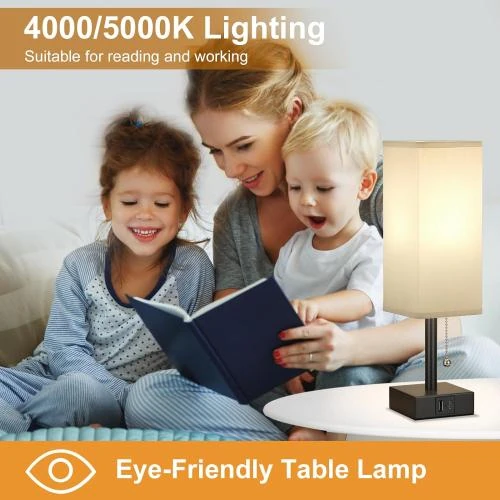 Zoom sur Lampe de Chevet Kakanuo avec Ports USB - Idéale pour Chambre et Salon