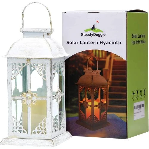 Lanterne solaire antique, jacinthe blanche, décoration jardin - Vue principale