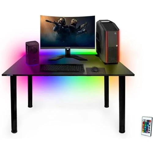 Bureau gaming SyberDesk noir, lumières LED, organisateurs - Vue principale