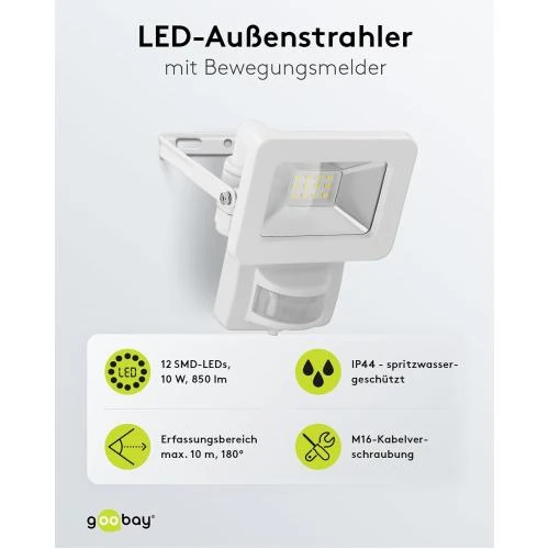 Détail de Projecteur LED 10W, détecteur mouvement, blanc neutre