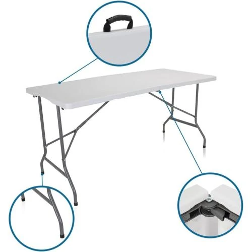 Détail de Table Pliable Camping hjh OFFICE, Plastique Blanc, Jardin