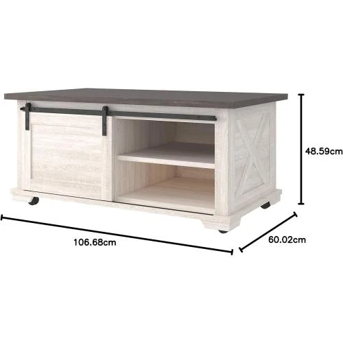 Zoom sur Table de Salon Dorrinson, Blanc Marron, Design Ashley