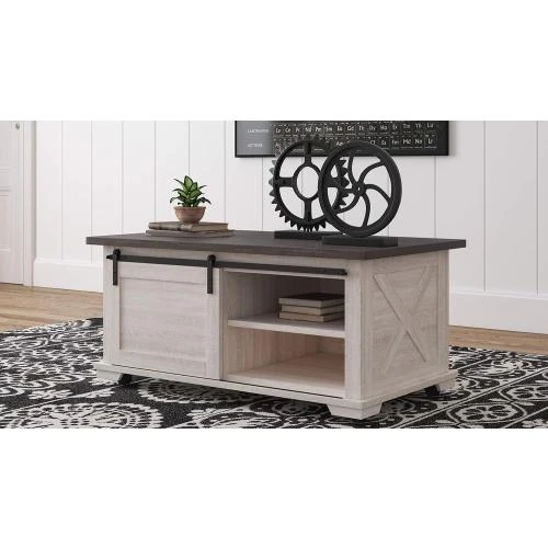 Détail de Table de Salon Dorrinson, Blanc Marron, Design Ashley