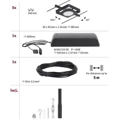 Détail de Kit LED Paulmann CorDuo 5 x 4,5 W Noir Mat Chrome