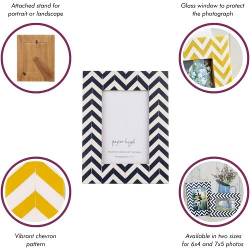 Zoom sur Cadre Photo Bleu Marine, Blanc Vieilli, Bois de Mangue Durable