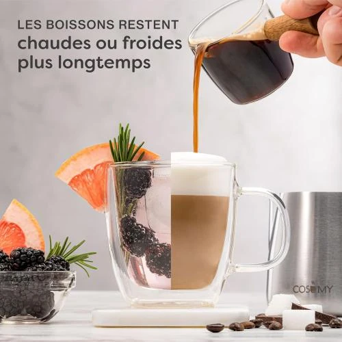 Zoom sur Verres Double Paroi Cappuccino, Cosumy, Boîte Cadeau