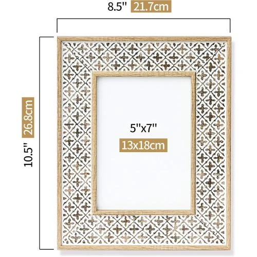 Zoom sur Cadre Photo Afuly Blanc Brun Jaune Boho Shabby