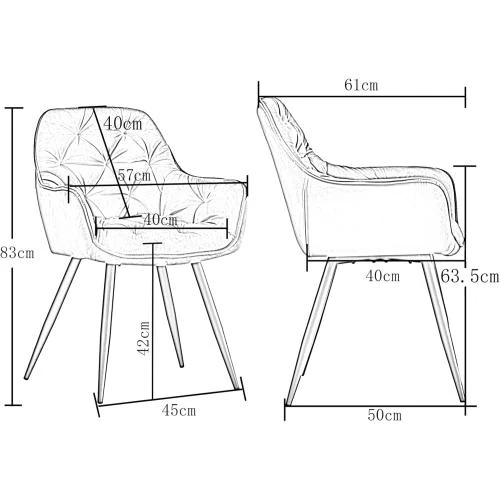Zoom sur Chaises salle à manger rembourrées velours épais AINPECCA, jaune
