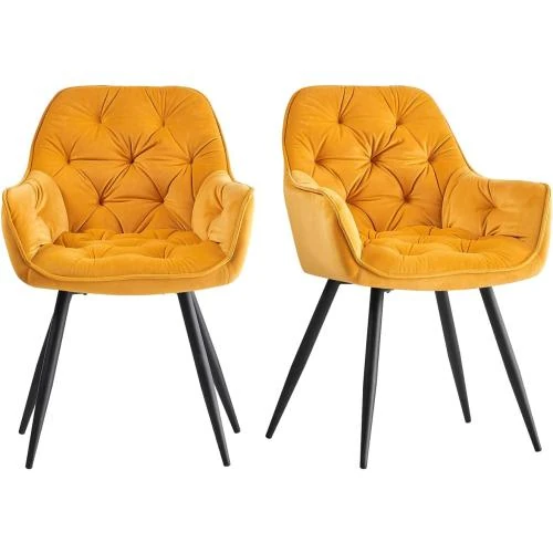 Chaises salle à manger rembourrées velours épais AINPECCA, jaune - Vue principale