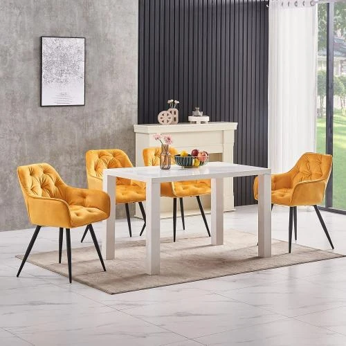 Détail de Chaises salle à manger rembourrées velours épais AINPECCA, jaune