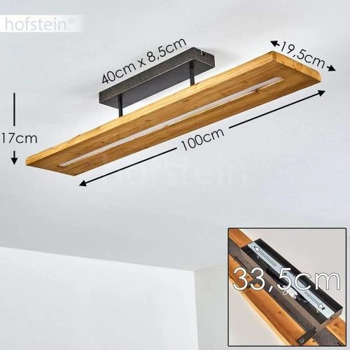 Zoom sur Plafonnier LED Adak bois, métal, lampe suspendue élégante