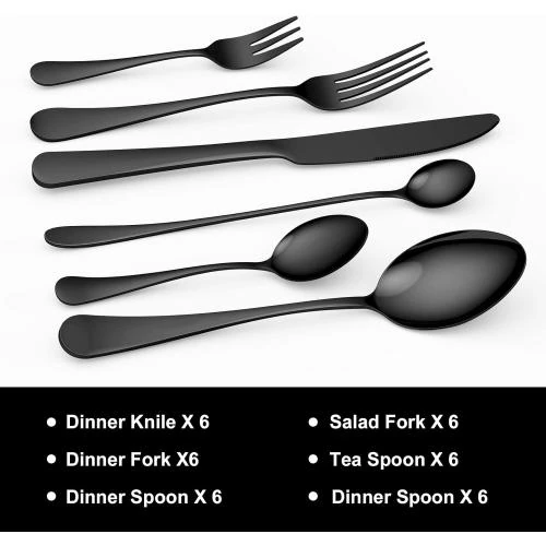 Détail de Couverts Table RIWNNI, Acier Inoxydable Noir, 36 pièces