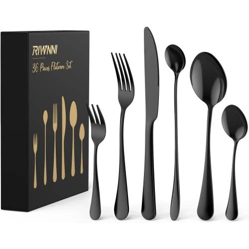 Couverts Table RIWNNI, Acier Inoxydable Noir, 36 pièces - Vue principale