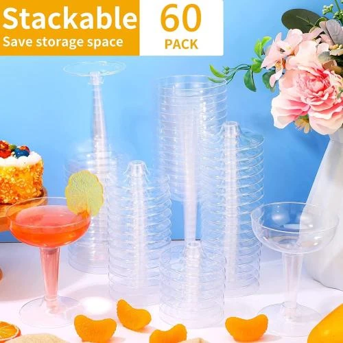 Zoom sur Verres Plastique 120ml, 60 Pièces, Gobelets Cocktail, Transparent