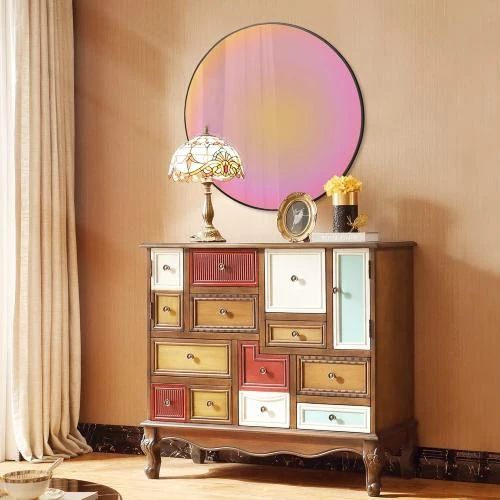 Zoom sur Miroir rond GlasFlength, décoration murale, reflet couleur