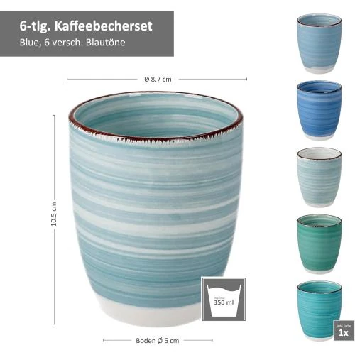 Zoom sur MamboCat, Lot 6 Tasses Café Gres, Motif Tourbillon