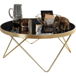 Présentation Table Basse Dana Noir Or Mat, Verre, Métal, Moderne