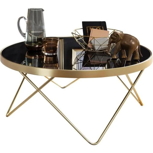 Table Basse Dana Noir Or Mat, Verre, Métal, Moderne - Vue principale
