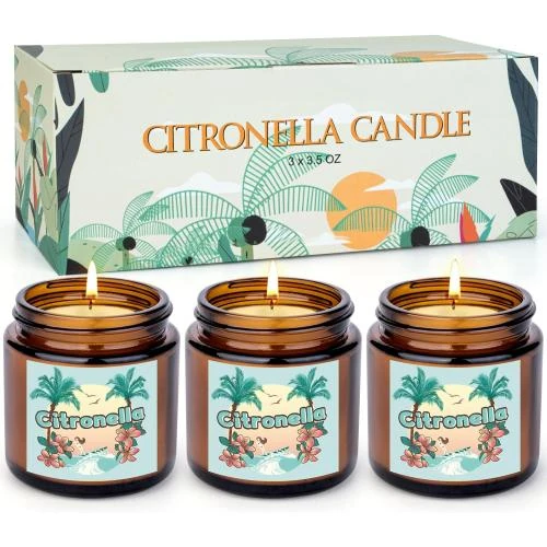 Bougies citronnelle JJSCOYADA, 3 pièces, extérieur, verre - Vue principale
