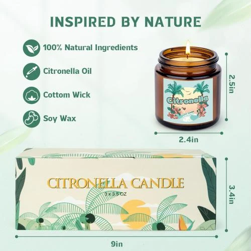 Zoom sur Bougies citronnelle JJSCOYADA, 3 pièces, extérieur, verre