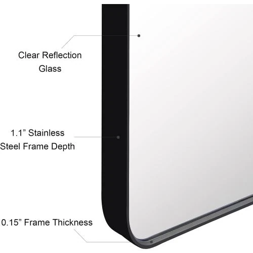 Zoom sur Miroir mural DABLUE, cadre noir, salle de bain, suspendre
