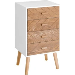 HOMCOM Table de Chevet Scandinave, Commode Bois, 4 Tiroirs