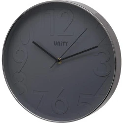Horloge Murale Unity, Chiffres Relief, Balayage Silencieux, Gris
