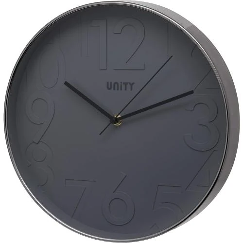 Horloge Murale Unity, Chiffres Relief, Balayage Silencieux, Gris - Vue principale
