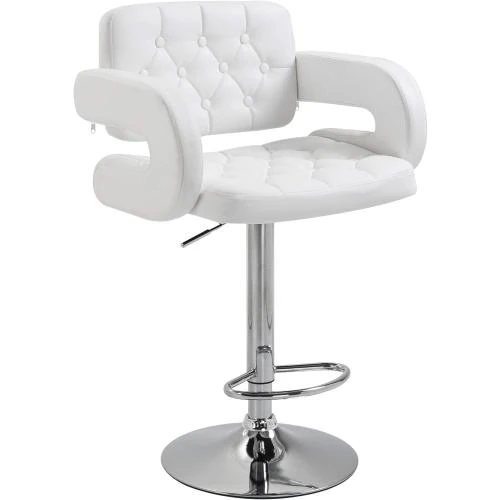 Tabouret de bar haut, dossier, accoudoirs, simili cuir blanc - Vue principale