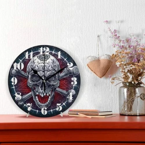Détail de Horloge murale silencieuse, motif tête de mort mexicaine