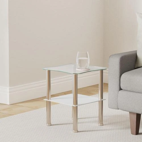 Zoom sur Table d'appoint HAKU, acier inoxydable blanc, design élégant