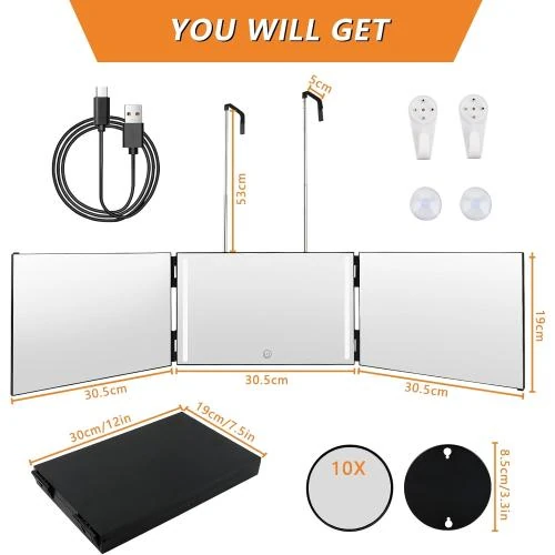 Détail de Miroir 360 Degrés Pliable, Miroir Coiffure Homme, Miroir Barbier