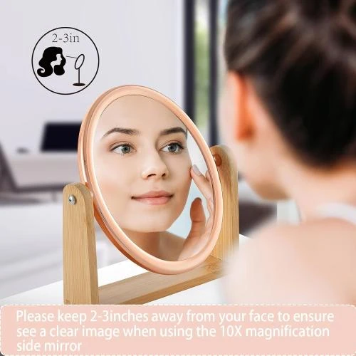 Zoom sur Miroir maquillage double face grossissant 10x, or rose