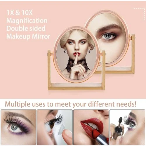 Détail de Miroir maquillage double face grossissant 10x, or rose