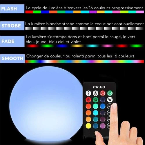 Zoom sur MR.GO Lampe Boule LED RGB, Changement Couleurs, Télécommande