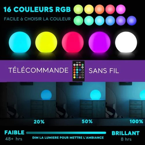 Détail de MR.GO Lampe Boule LED RGB, Changement Couleurs, Télécommande