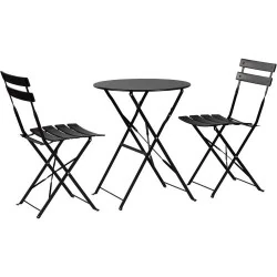 Bistro Set 3 Pièces Noir, Meubles de Jardin Pliants