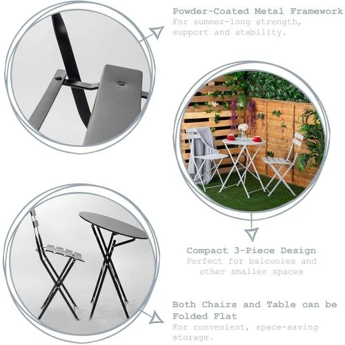Détail de Bistro Set 3 Pièces Noir, Meubles de Jardin Pliants