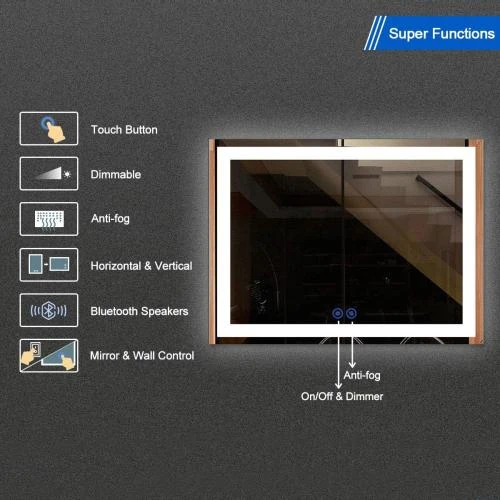 Détail de Miroir Salle de Bain LED Argent, Anti-Fog, Bluetooth