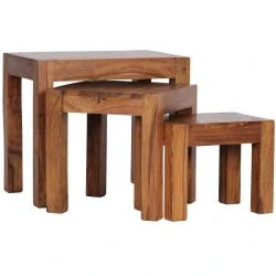Tables gigognes Mumbai, Bois Massif Sheesham, Marron Foncé